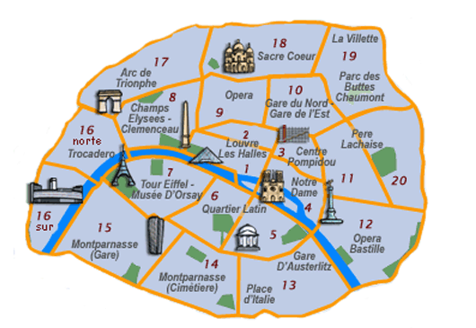 mapa de distritos de paris