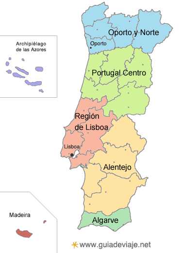 mapa de regiones de Portugal